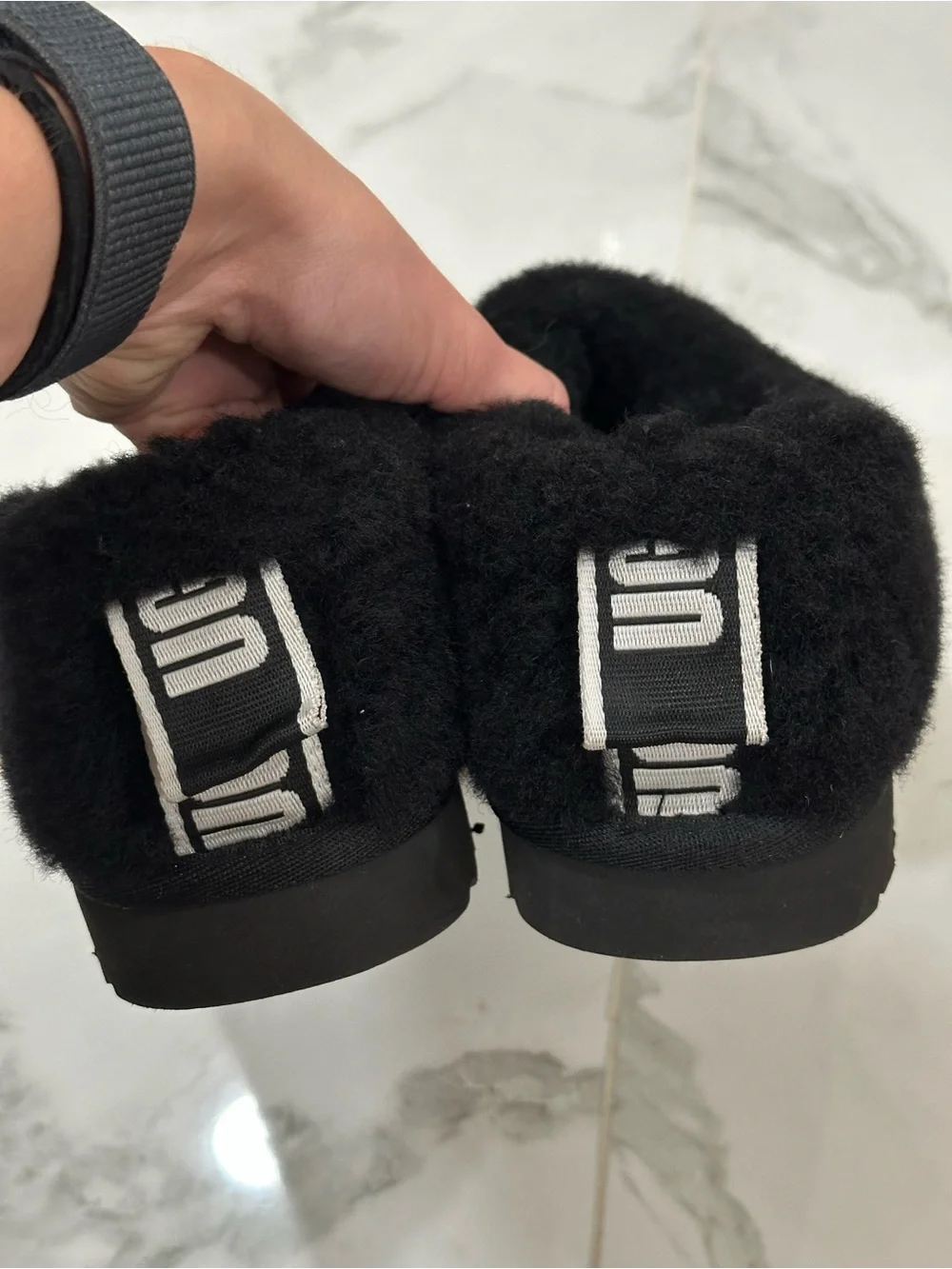 UGG Women's Black Plush Slip-On Shearling Slippers